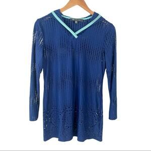 TITLE NINE Blue Hooded Beach Cover Up  Cut Out Fabric Women’s Size XS